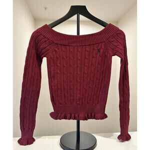Ralph Lauren Girls Maroon Cable-knit Sweater Size Medium